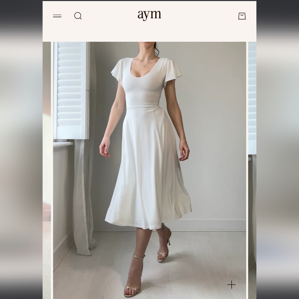 aym White Midi Dress with Flutter Sleeves
